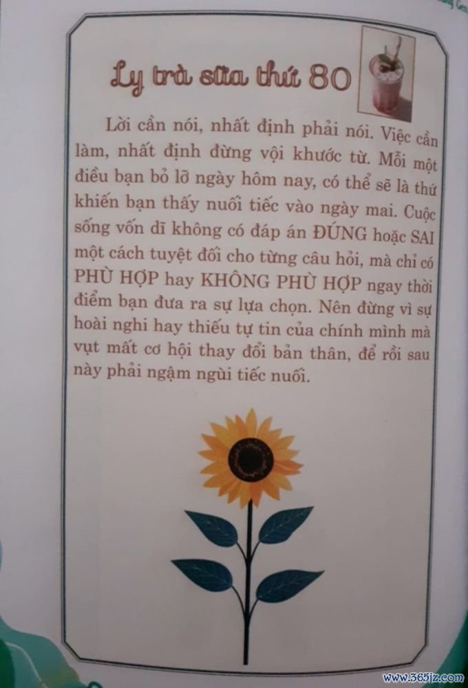 Ly trà sữa thứ 80 khuyến khích người đọc tin vào chính mình để không hối hận vì bỏ lỡ cơ hội. Ảnh: Trà sữa cùng Gen Z